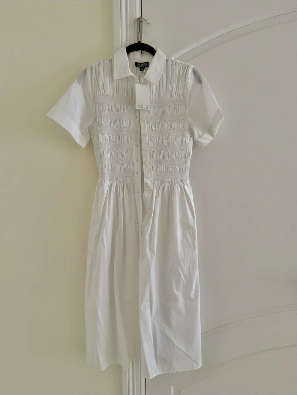 J. Crew White Smocked Midi Shirt Dress - Picture 1 of 1